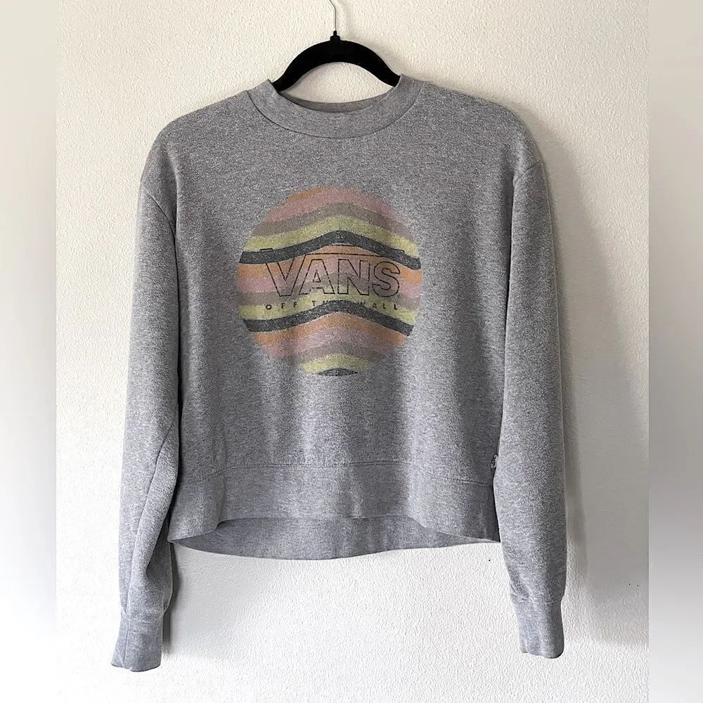 Vans, Gray, Women’s, Cropped, Long-Sleeve, Distressed, Sweatshirt. Size Small.